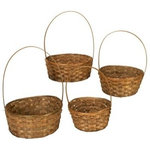 Wald Imports, Ltd. - Wald Imports Brown Bamboo Basket/Planter Assortment, Set of 4 - Set of 4 Brown Basket Assortment. Add natural charm or a shabby chic feel to your home with these attractive handled baskets. Each basket comes with hard plastic liners to protect surfaces from soil and water from your house plants. Your package will contain 4 baskets; one of each size listed. X-Large basket measure 10-inches across inside top diameter, 4-inches deep and 13-inches tall with handle. Large basket measure 9-inches across inside top diameter, 4-inches deep and 12-inches tall with handle. Medium basket measure 8-inches across inside top diameter, 4-inches deep and 11-inches tall with handle. Small basket measure 7-inches across inside top diameter, 4-inches deep and 10-inches tall with handle. Imported.