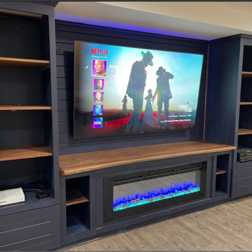 Built In Entertainment Center With Live Edge Walnut Top