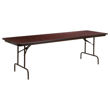 Large Folding Table, Y-Shaped Metal Legs With Rectangular Laminated Mahogany Top