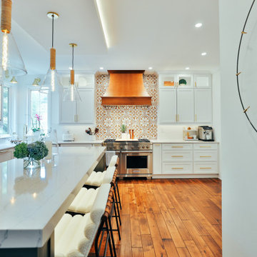 Farmhouse Kitchen with Statement-Making Marble Island