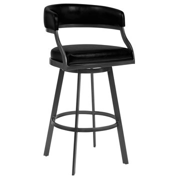Dione Barstool, Mineral Finish and Vintage Black Faux Leather, 30"