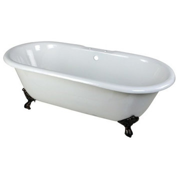 66" Double Ended Clawfoot Tub w/7" Faucet Drillings, White/Oil Rubbed Bronze