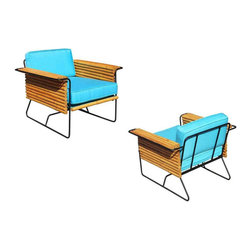 Restored Pair of Wrought Iron and Rattan Ski Club Chairs by Shirley Ritts - Armchairs And Accent Chairs