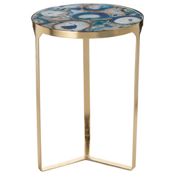 "La Sardaigne" 20" Tall Brass Side Table / End Table, Blue Agate