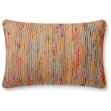 Recycled Sari Silk With Texture Throw Pillow, Rust / Multi, 13"x21", No Fill