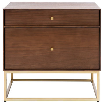 Safavieh Couture Adelyn 2 Drawer Nightstand, Walnut/Gold