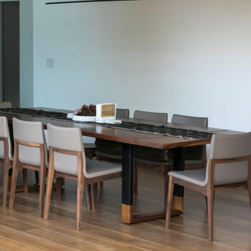Expandable 'Blend' Walnut and Steel Dining Table // Wood-Capped Steel Legs