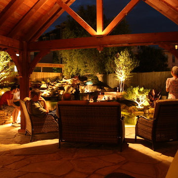 Nighttime Display at Signature Pond & Patio