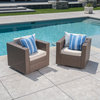GDF Studio Venice Outdoor Wicker Swivel Club Chair, Light Brown/Ceramic Gray, Set of 2