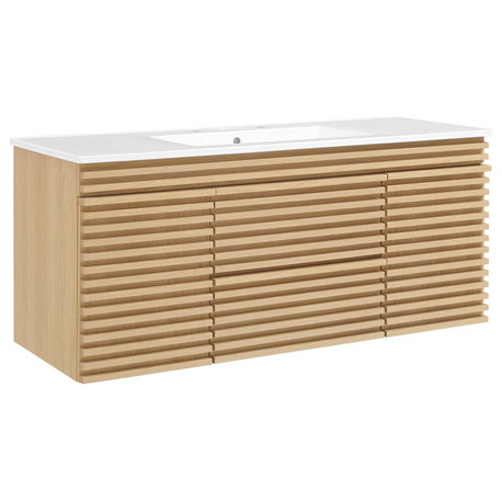 Render 48" Wall-Mount Bathroom Vanity, Oak White
