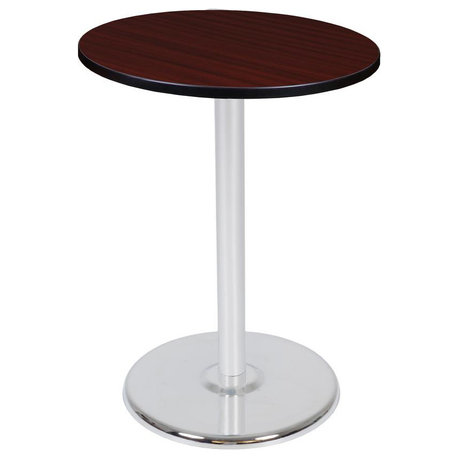 Via Cafe High 30 Round Platter Base Table, Mahogany and Chrome