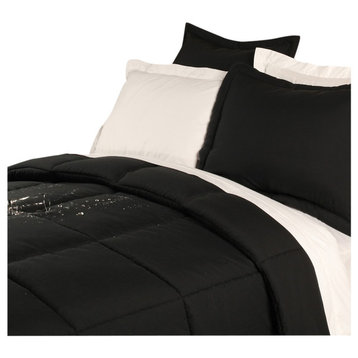 Lotus Home Water and Stain Resistant Microfiber Comforter Mini Set, Black, King