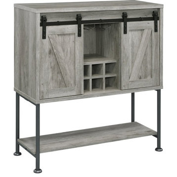 Pemberly Row Sliding Door Bar Cabinet with Lower Shelf in Grey Driftwood