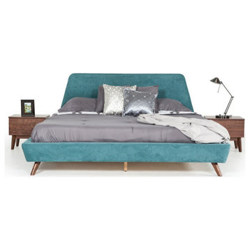 Orlando Mid-Century Teal and Walnut Bed, King