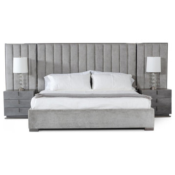 Modrest Buckley Grey/Black Stainless Steel Bed With Nightstands, Eastern King