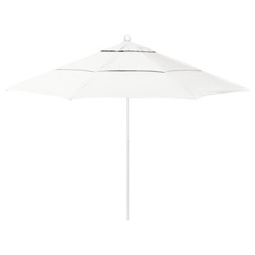 11 Foot Sunbrella Fabric Aluminum Pulley Lift Patio Market Umbrella, White Pole