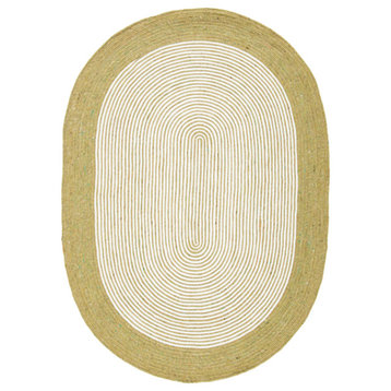 Safavieh Braided Brd904Y Bordered Rug, Green and Ivory, 4'0"x6'0" Oval