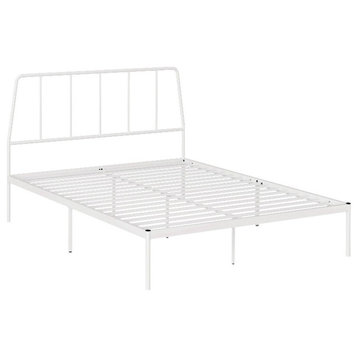 Pemberly Row Modern Metal Queen Platform Bed Frame in White Finish