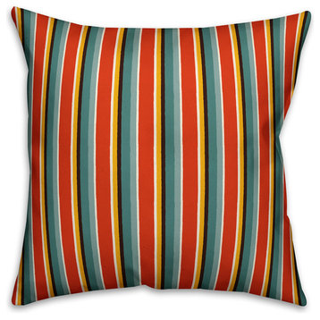 Stripes, Red Outdoor Throw Pillow, 18"x18"