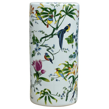 Chinese Chinoiserie Spring Bird Motif Porcelain Umbrella Stand 18"