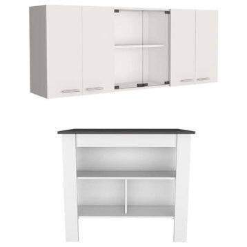 Home Square 2-Piece Set with Wood Kitchen Island and Superior 150 Wall Cabinet
