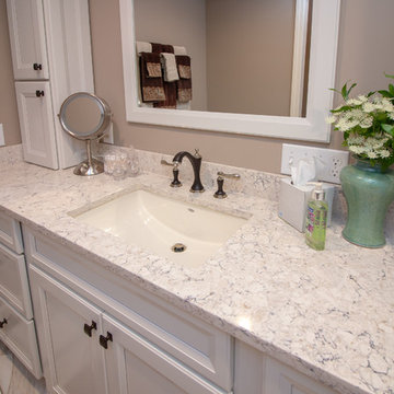 Transitional Hollow White Paint Finish Bath Remodel W/ Basket Weave Deco Panel