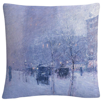 Childe Hassam 'Late Afternoon New York Winter' 16"x16" Decorative Throw Pillow