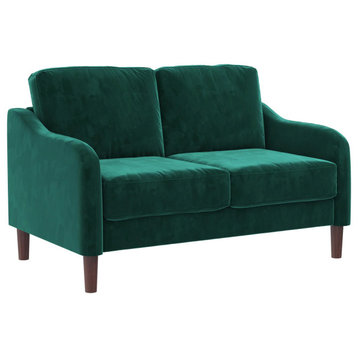 Modern Loveseat, Comfortable Velvet Upholstered Seat With Curved Armrests, Green