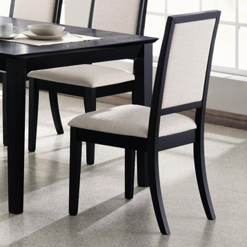 Benzara BM69003 Upholstered Seat & Back Wooden Dining Side Chair, Black,Set Of 2