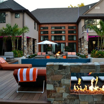 Fire Element in Brick Wall Pool Construction - Franklin Lakes NJ