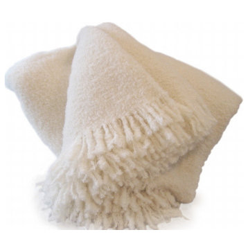 Wool & Angora Mohair Blankets, King/Queen, All Natural, White