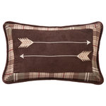 Paseo Road by HiEnd Accents - Embroidery Arrow Pillow, 12"x19" - Dual embroidered arrows make a powerful statement against chocolate faux suede fabric framed with subtle earth-tone plaid. Measures 12" X 19". Hidden zipper closure. Spot clean recommended. Shell: 90% polyester/10% cotton, filling: 100% waterfowl feathers. Imported