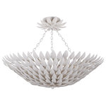 Crystorama - Broche 6 Light Matte White Ceiling Mount - Layers of individual wrought iron leaves deliver a stunning, unique and functional light . The tailored elegance of the shimmering metallic florals are perfect for a transitional home though versatile enough to be incorporated into any modern design. While perfect for a bedroom, living area, or kitchen, it can be used anywhere you want to add a bit of glam.