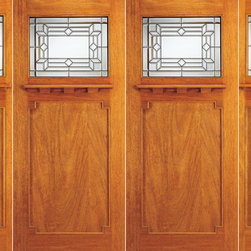 Mission Style Mahogany Double Door and Two Sidelites, Triple Glazed - Front Doors