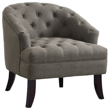 Rocco Linen Barrel Diamond Tufted Accent Chair, Charcoal