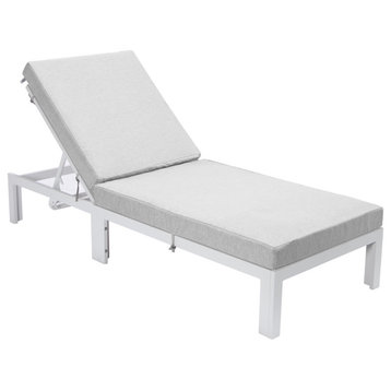 Chelsea White Patio Chaise Lounge Chair With Cushions, Light Gray