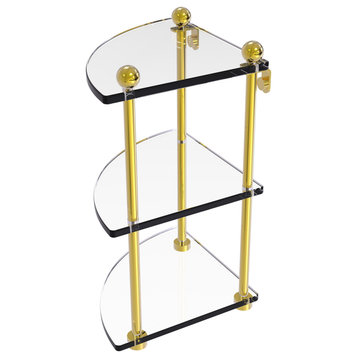 Three-Tier Corner Glass Shelf, Polished Brass