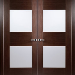 Contemporary African Wenge Interior Double Door with Frosted Glass - Interior Doors