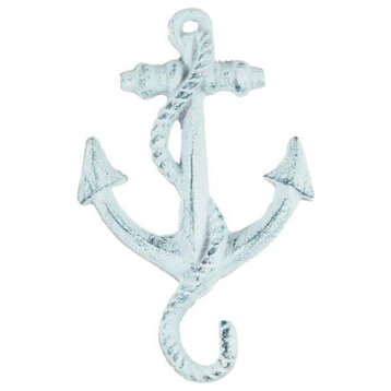 Cast Iron Anchor Hook, Dark Blue Whitewashed, 5"