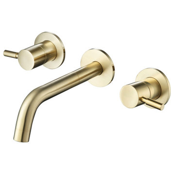 Two Handle Wall Mounted Tub Filler, Satin Brass