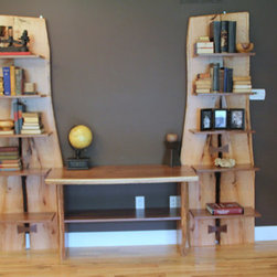 Rustic Live Edge Oak Slab Bookcase / Built In Desk - Bookcases