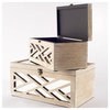 Set of Two Off-White Mirrored Wooden Boxes