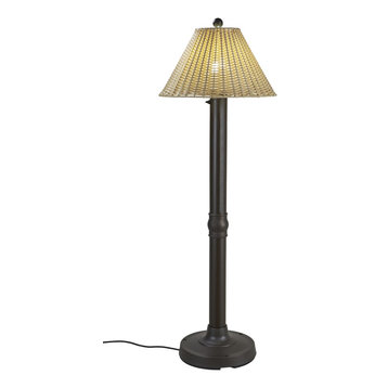Tahiti II Floor Lamp, Tight Weave, Flat Wicker, Stone Shade, 3" Bronze Tube Body