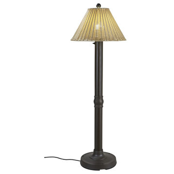 Tahiti II Floor Lamp, Tight Weave, Flat Wicker, Stone Shade, 3" Bronze Tube Body