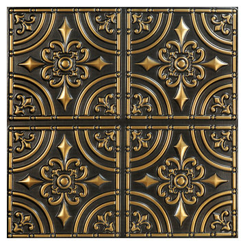 Wrought Iron, Faux Tin Ceiling Tile, Glue up, 24"x24", #205, Antique Gold