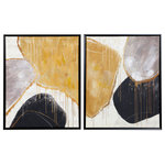 StyleCraft - Gold Stone Hand Painted Framed Small Canvases 17"Wx21"H Set of 2 - The StyleCraft Hand Painted Framed Small Canvases (Set of 2) includes two abstract wall art pieces with yellow, black, and white colors with gold foil accents. The hand embellishments create a one-of-a-kind distinction that make this set stand out. Hang these paintings in your bedroom or living room.