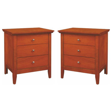 Home Square 2 Piece Solid Wood Nightstand Set with 3 Drawer in Oak