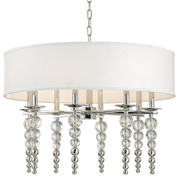 Persis 8-Light Pendant, Polished Nickel Finish, Off White Linen Shade