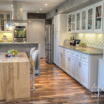 Kitchen with Custom Veneer Plaster & Metallic Backsplash