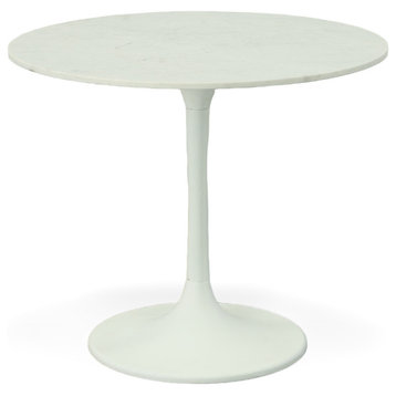 Enzo 36" Round Marble Top Dining Table - White Top - White Base